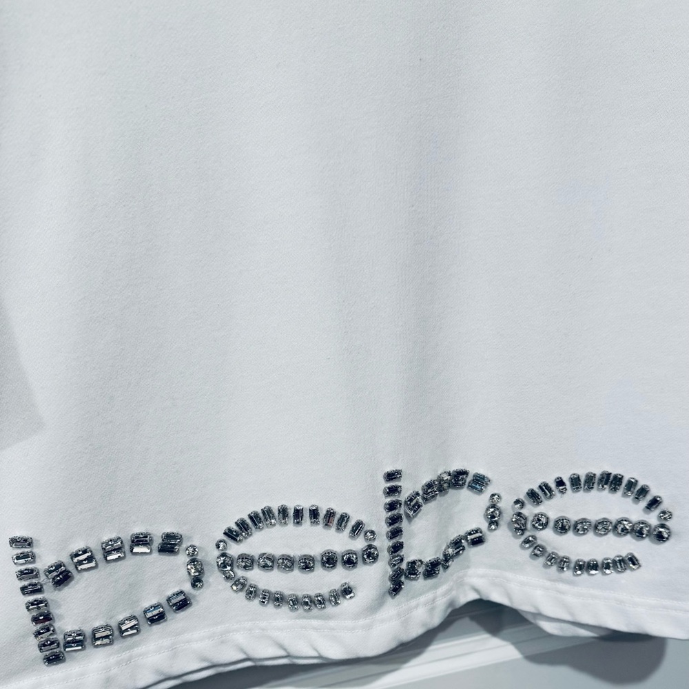 Bebe White Rhinestone Logo Cropped Tee - Picture 2 of 2